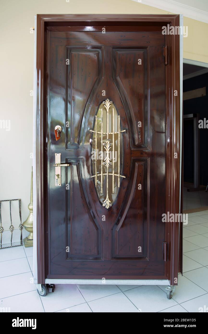 copper door with handle and lockset looks natural tropical and