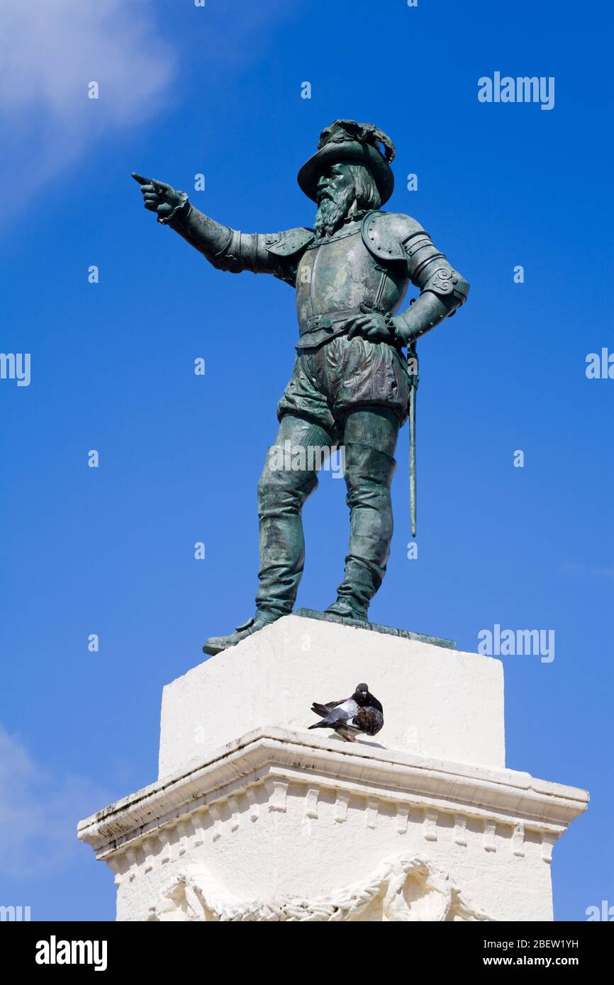 Statue of Juan Ponce De Leon in Plaza De San Jose, Old City of San Juan, Puerto Rico Island, United States of America Stock Photo
