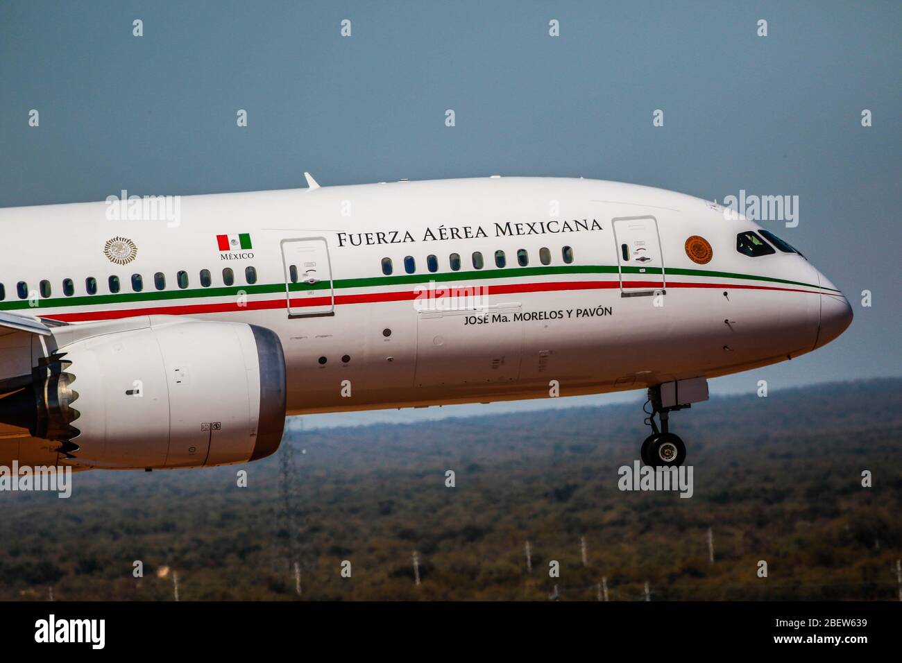 First flight of the new presidential plane called Jose Maria Morelos