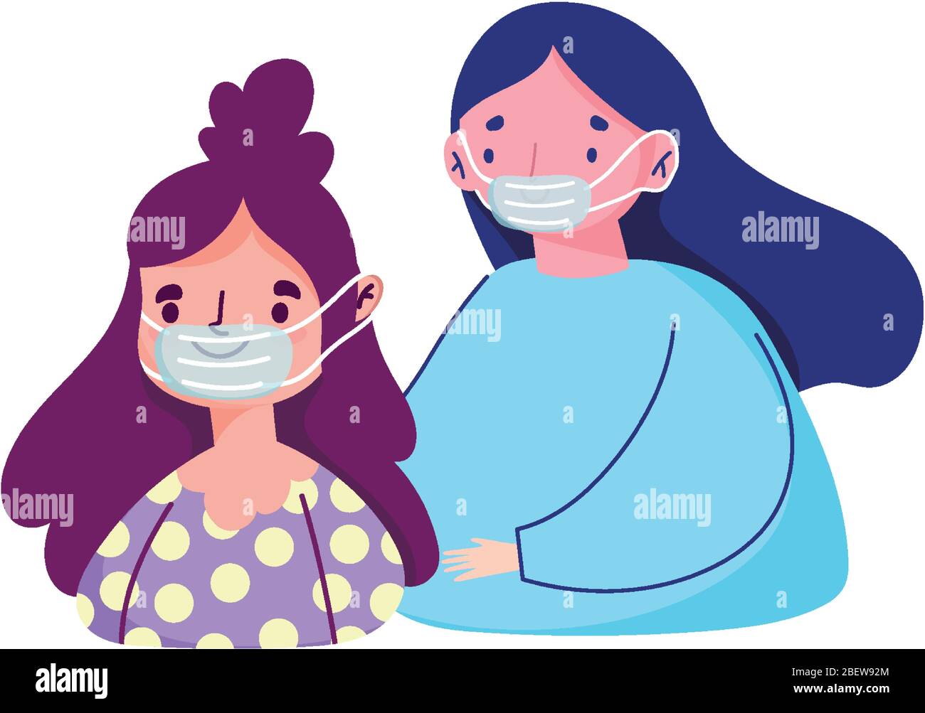 young women wearing medical mask protection covid 19 pandemic vector illustration Stock Vector