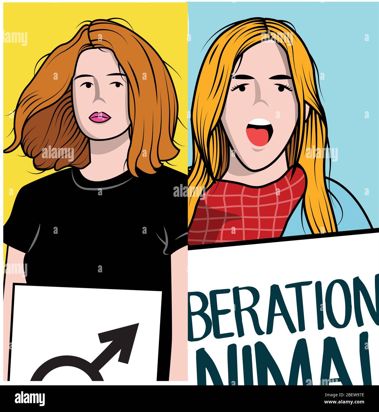 activist woman for equality and activist woman for animal liberation Stock Vector
