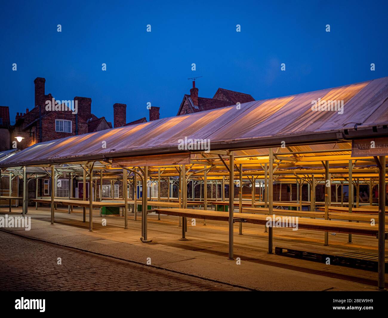 Shambles Market, York City Centre, early evening, empty due to Covid-19 Lockdown, UK. Stock Photo