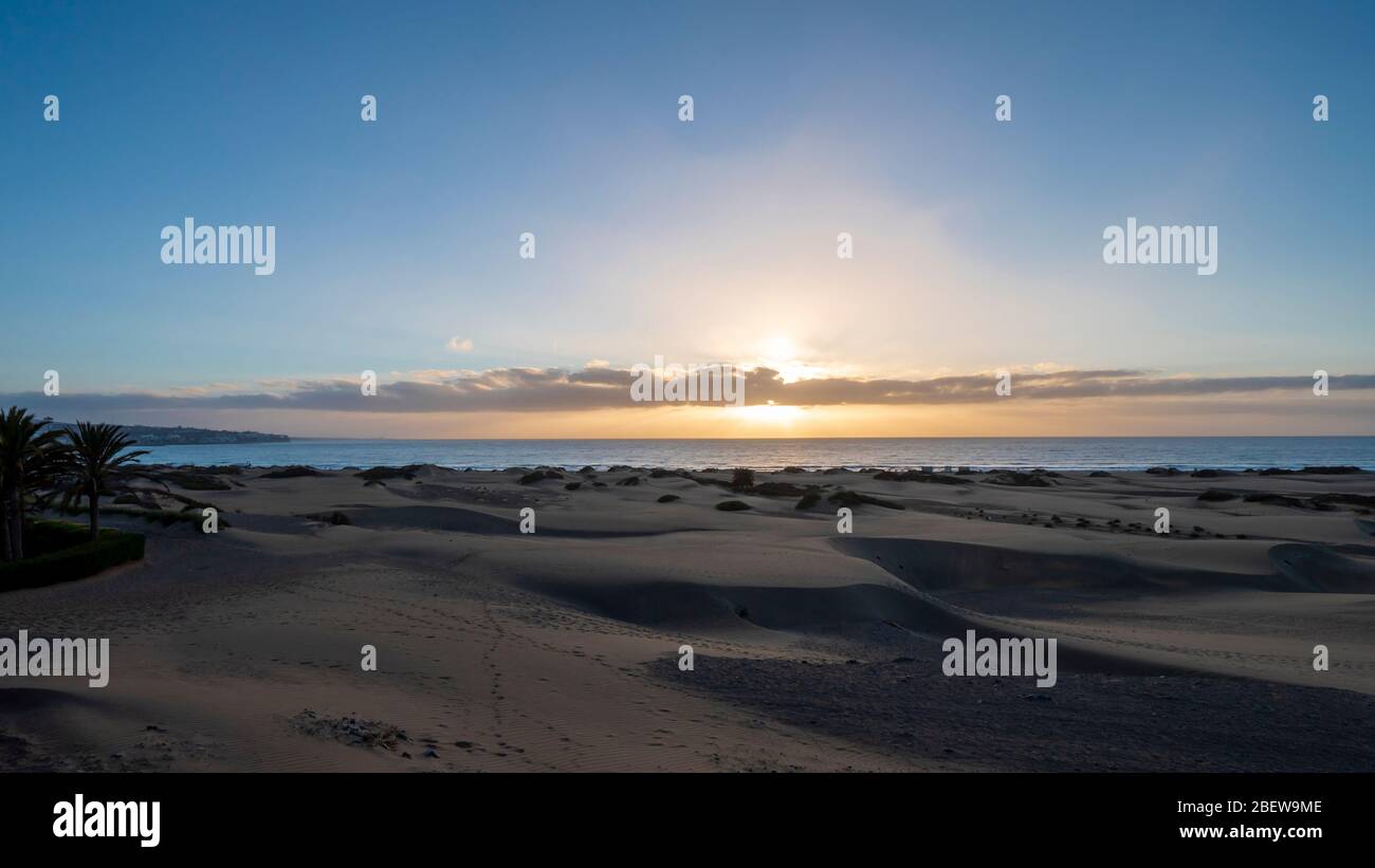 Sunrise in the dunes of Maspalomas, Gran Canaria Stock Photo