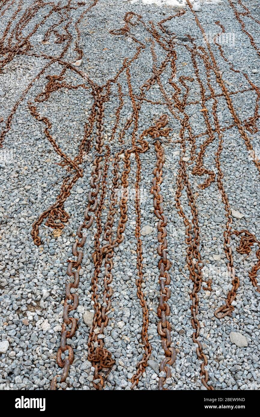 Anchor Boat chains on beach in Cornwall Stock Photo Alamy