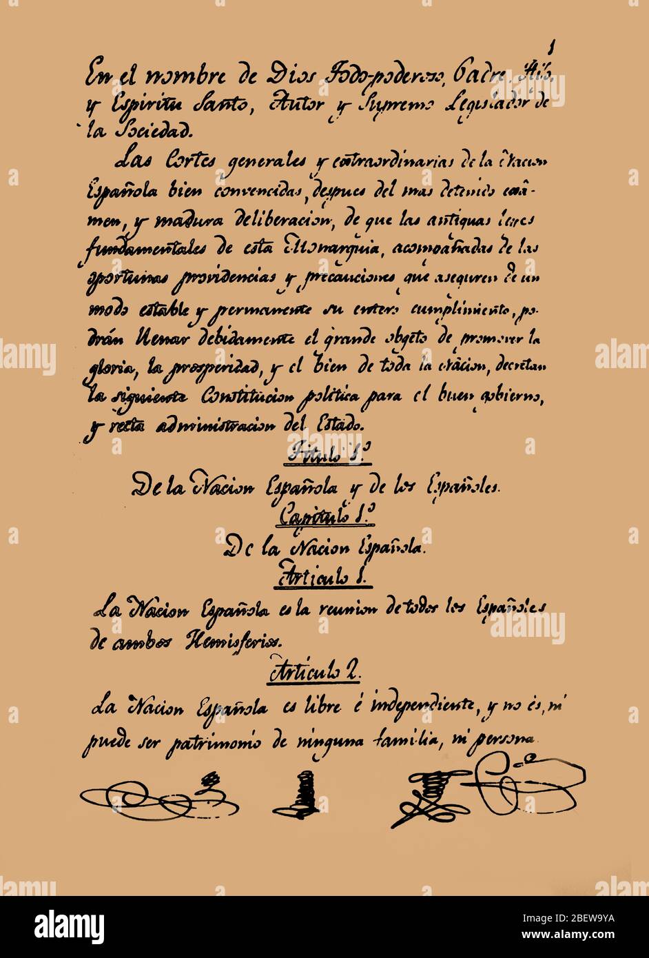 First page of Spanish Constitution of 1812, also called La Pepa Stock