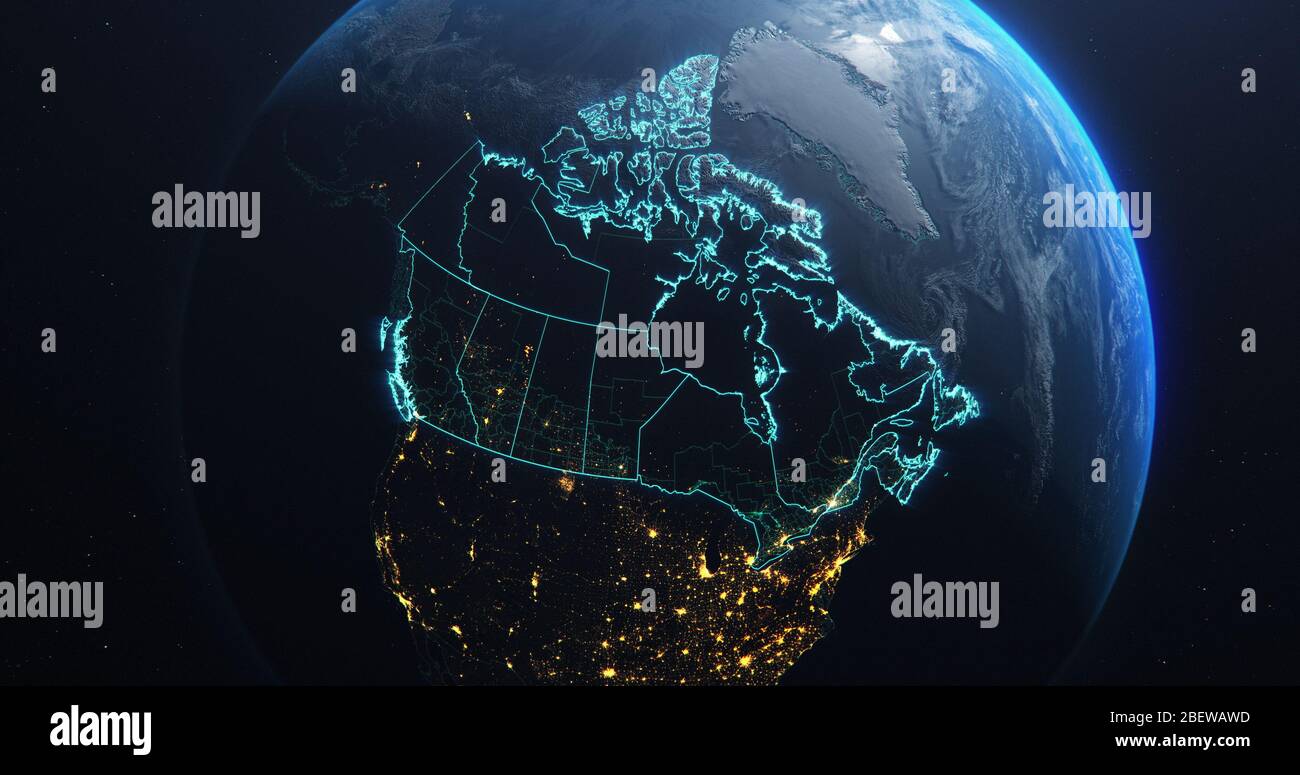 Canada In Globe Map Canada Map Outline View From Space, Globe Planet Earth, Teal Color, 3D  Illustration Stock Photo - Alamy