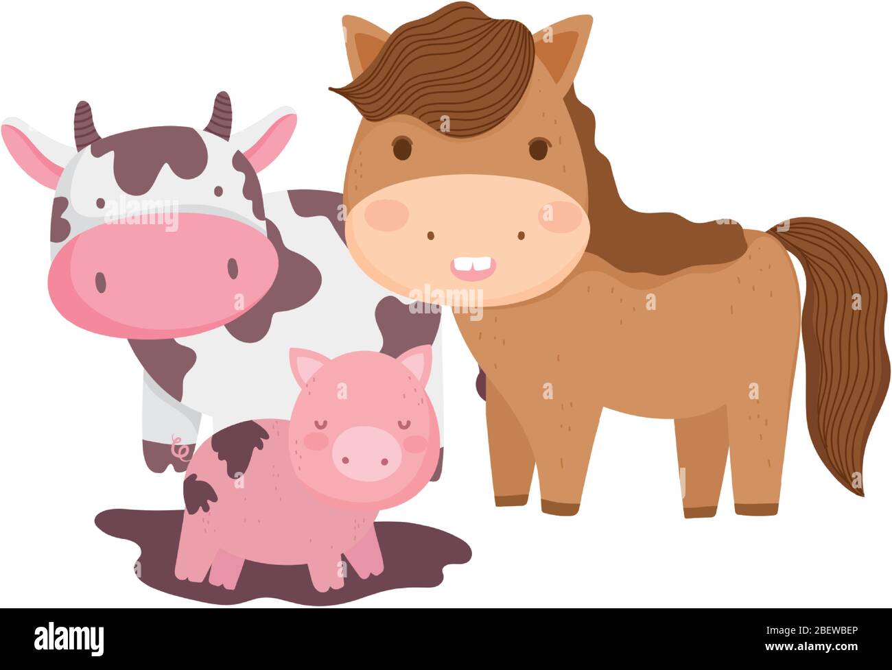 Farm Animals Horse Cow And Pig In Mud Cartoon Vector Illustration Stock Vector Image Art Alamy