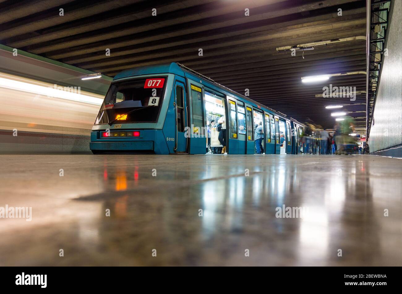 SANTIAGO, CHILE SEPTEMBER 2015 A Santiago Metro train at San Alberto