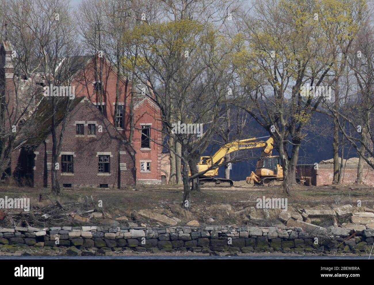 New York, United States. 15th Apr, 2020. A backhoe is parked on Hart Island in New York City on Wednesday, April 15, 2020. For almost two centuries, New York City has used Hart Island as a place where unclaimed bodies can be buried and laid to rest. Due to Coronavirus burials here have increased. New York City's death count has now increased to more than 10,000. Photo by John Angelillo/UPI Credit: UPI/Alamy Live News Stock Photo