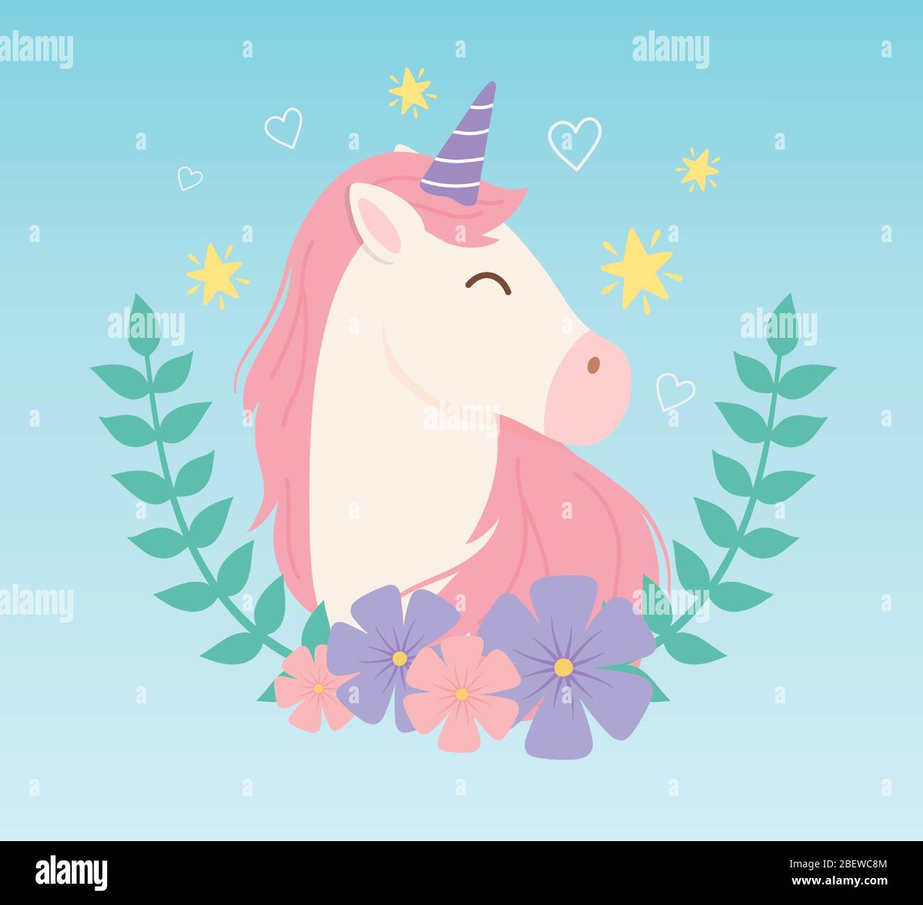 unicorn flowers stars decoration magical fantasy cartoon cute animal ...