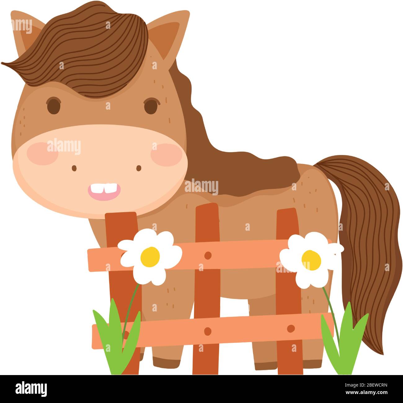 farm animals horse wooden fence flowers cartoon cartoon isolated icon ...