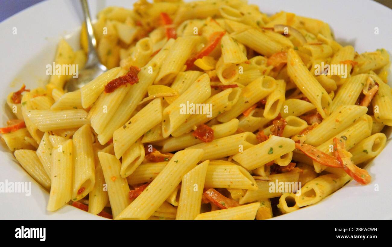Different variety of pasta dishes and cuisine Stock Photo