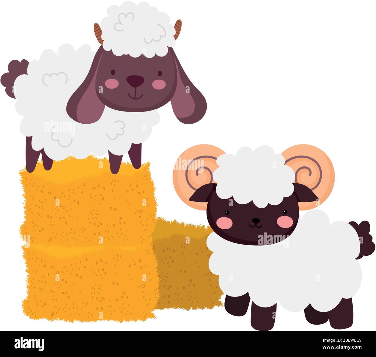 farm animals sheep and goat stack of hay cartoon vector illustration