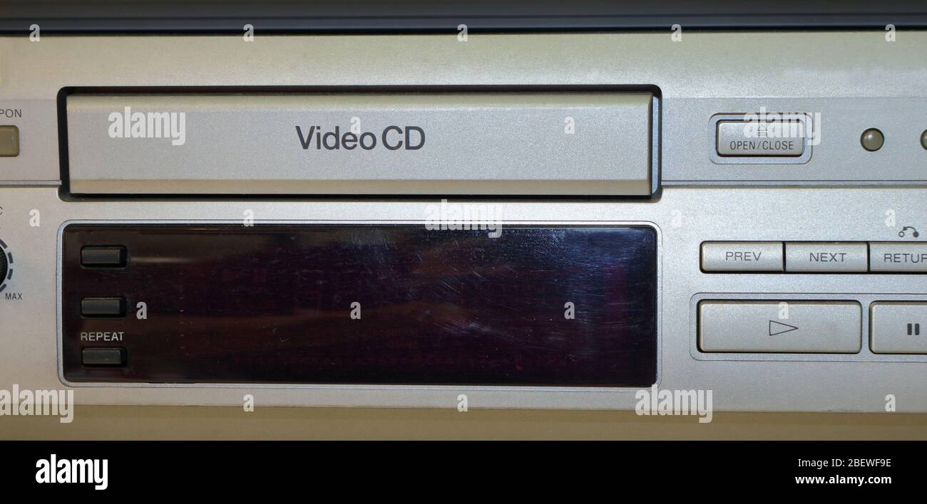 Selective focus on label Video CD of a vintage VCD player Stock Photo -  Alamy