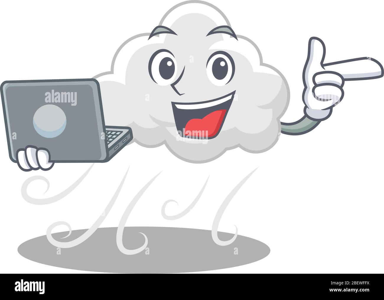 Cartoon character of cloudy windy clever student studying with a laptop