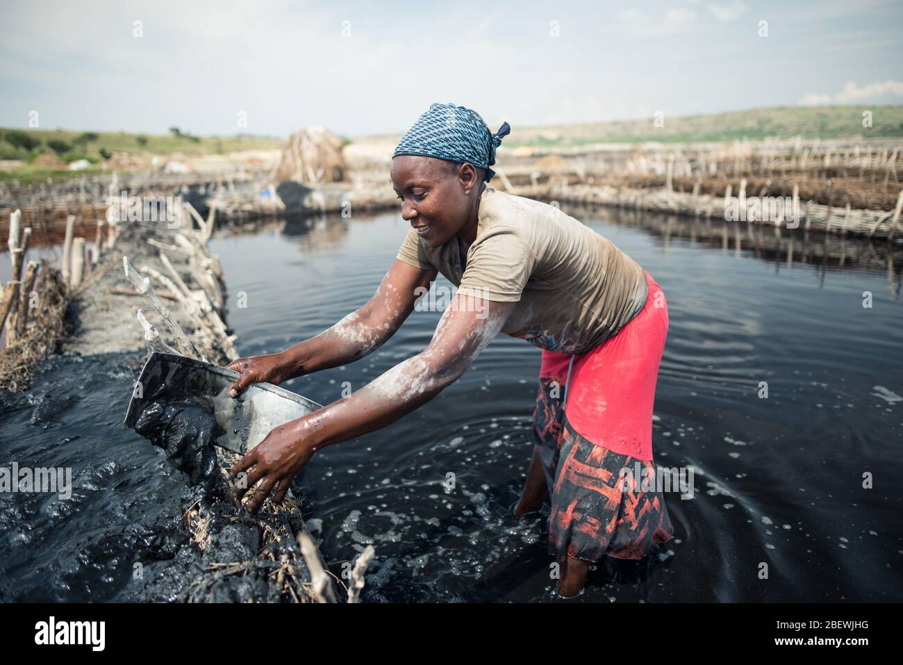 Katwe / Uganda October 25, 2016 African woman working in the salt