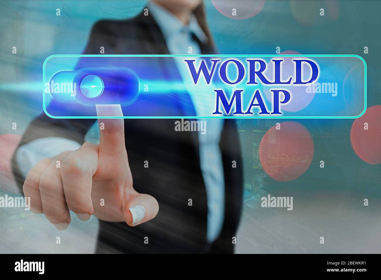 Conceptual hand writing showing World Map. Concept meaning a diagrammatic representation of the surface of the earth Stock Photo