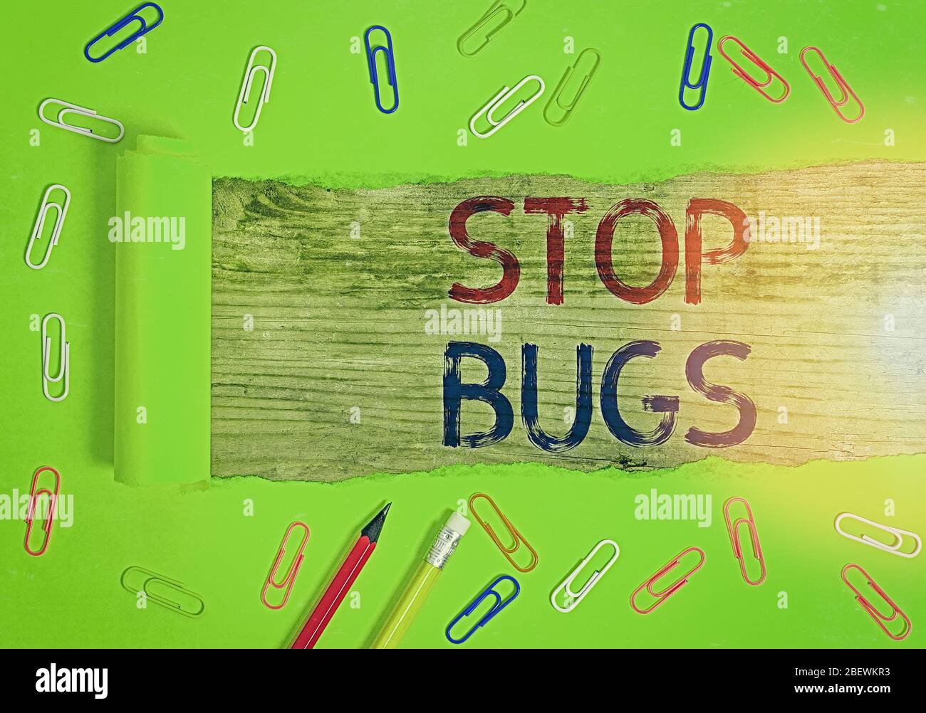 Text sign showing Stop Bugs. Business photo showcasing Get rid an ...