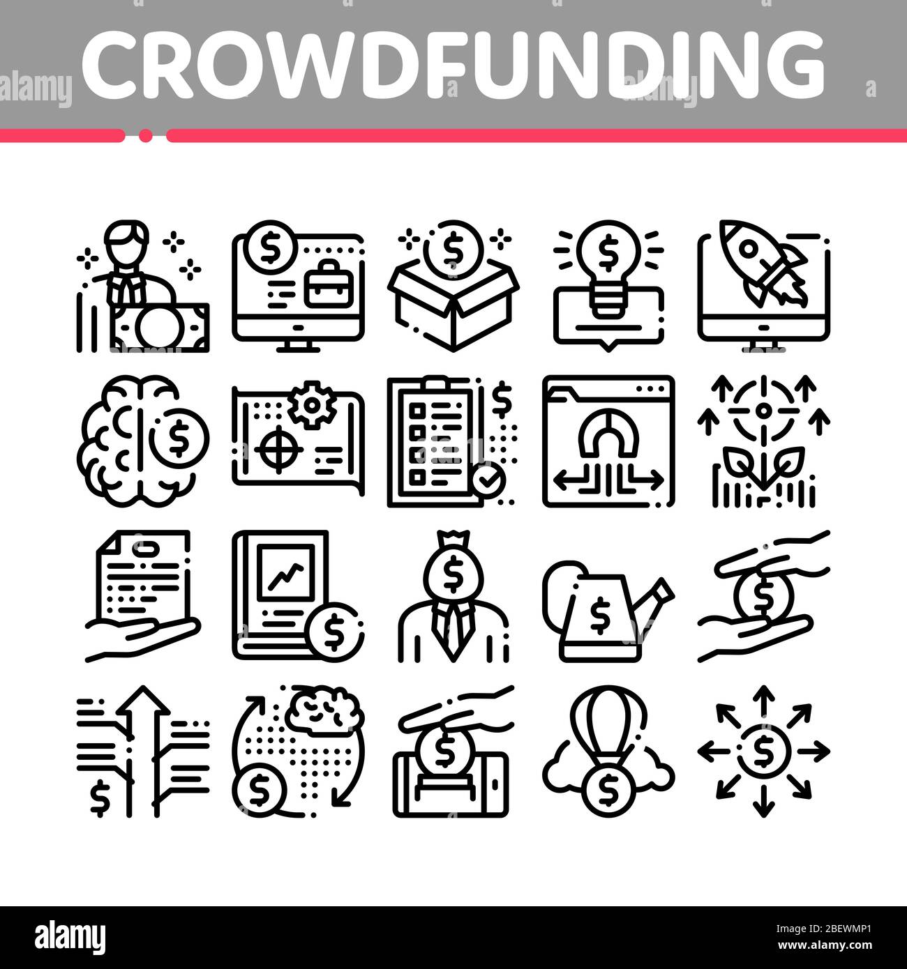 Crowdfunding Business Collection Icons Set Vector Stock Vector Image ...
