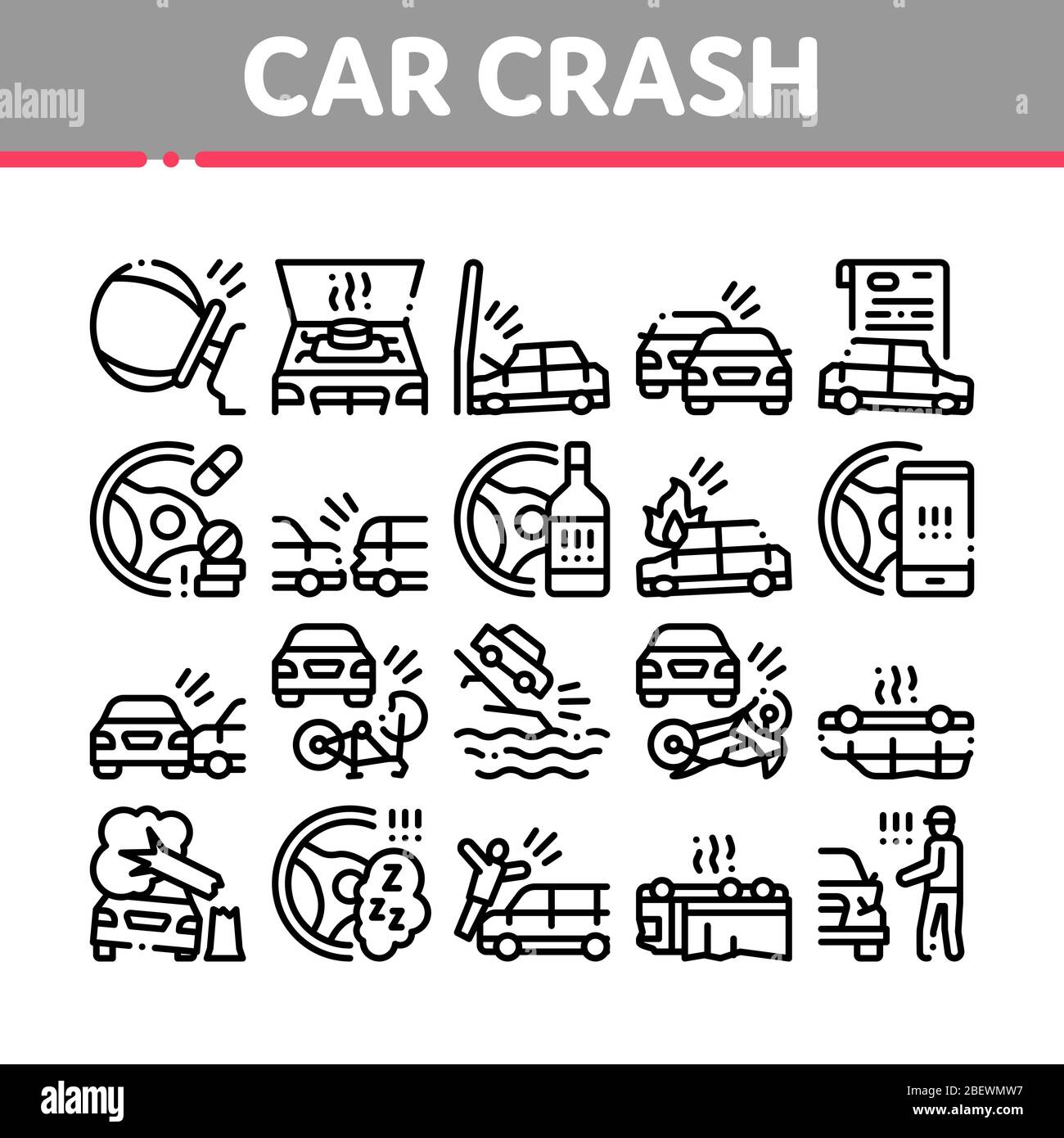 Car Crash Accident Collection Icons Set Vector Stock Vector Image & Art