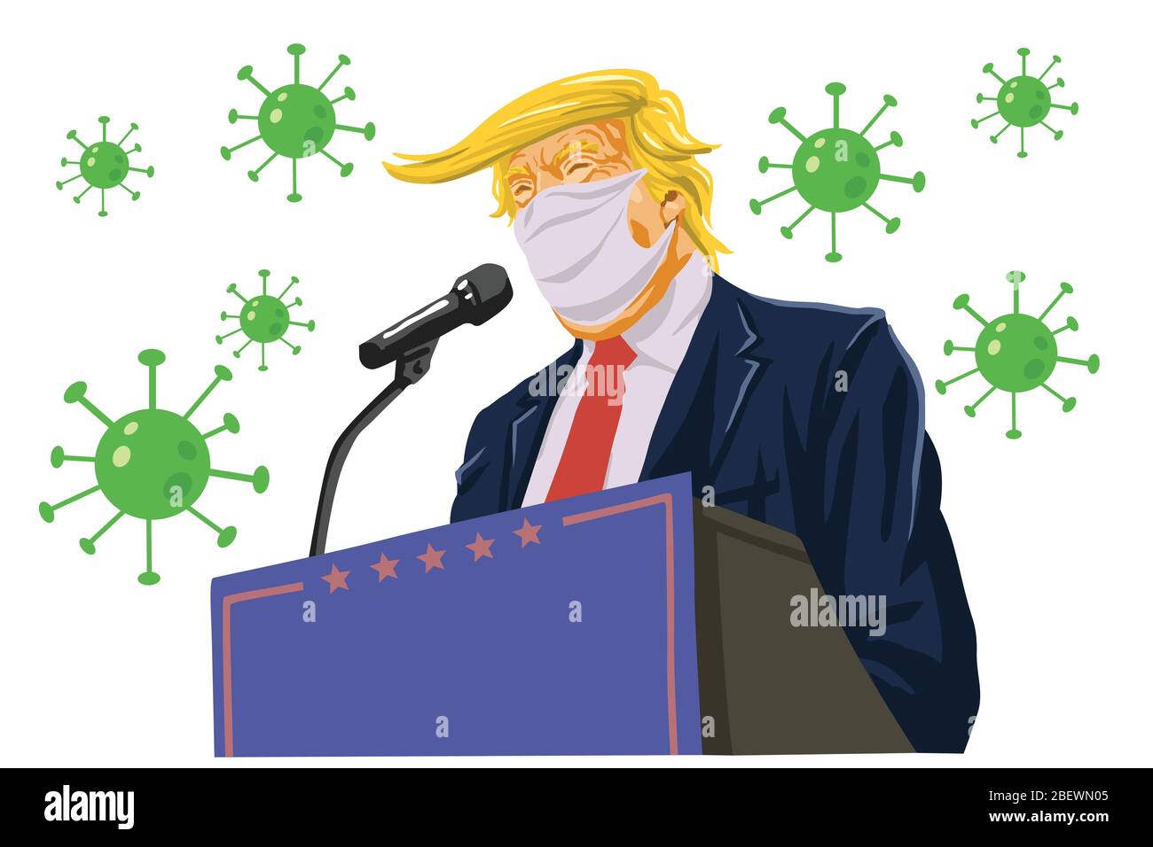 Donald Trump Speech Wearing Anti Corona Virus Coronavirus Covid-19 Campaign Cartoon Vector Editorial Illustration. Washington, April 16 , 2020 Stock Vector