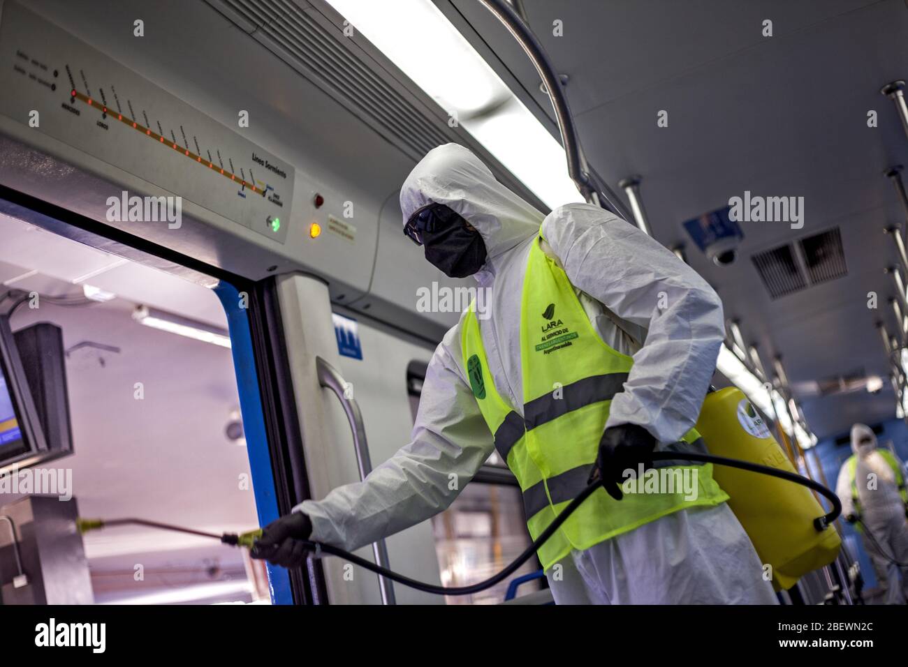 Buenos Aires, Federal Capital, Argentina. 15th Apr, 2020. The cleaning and disinfection protocols in trains, buses and public spaces, in the City of Buenos Aires, to counteract the Coronavirus Pandemic is essential, and now more so since the measure of Preventive and Compulsory Social Isolation runs until April 23 Credit: Roberto Almeida Aveledo/ZUMA Wire/Alamy Live News Stock Photo