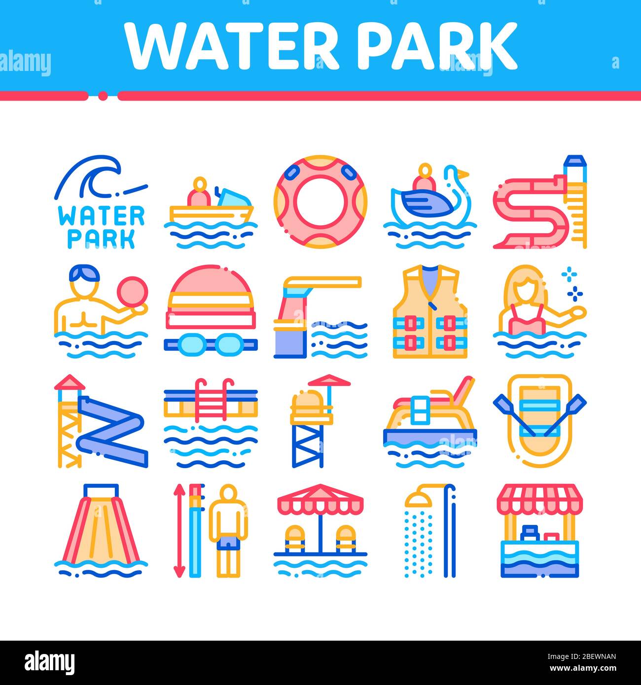 Water Park Attraction Collection Icons Set Vector Stock Vector Image ...