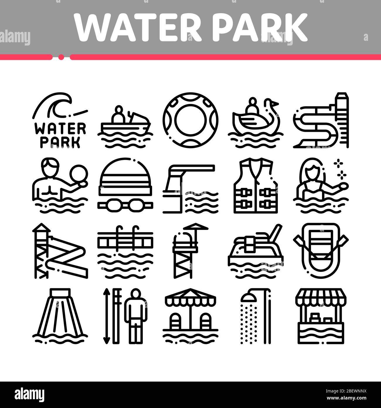 Water Park Attraction Collection Icons Set Vector Stock Vector Image ...