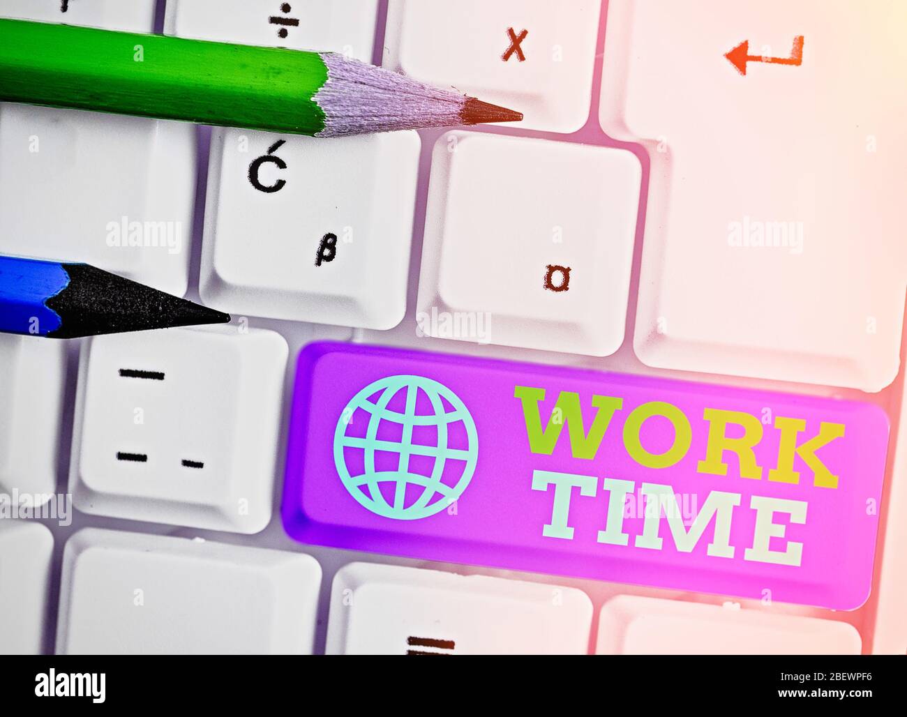 Text sign showing Work Time. Business photo text period starts when ...