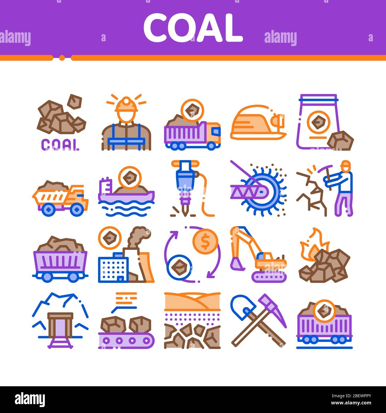 Coal Mining Equipment Collection Icons Set Vector Stock Vector