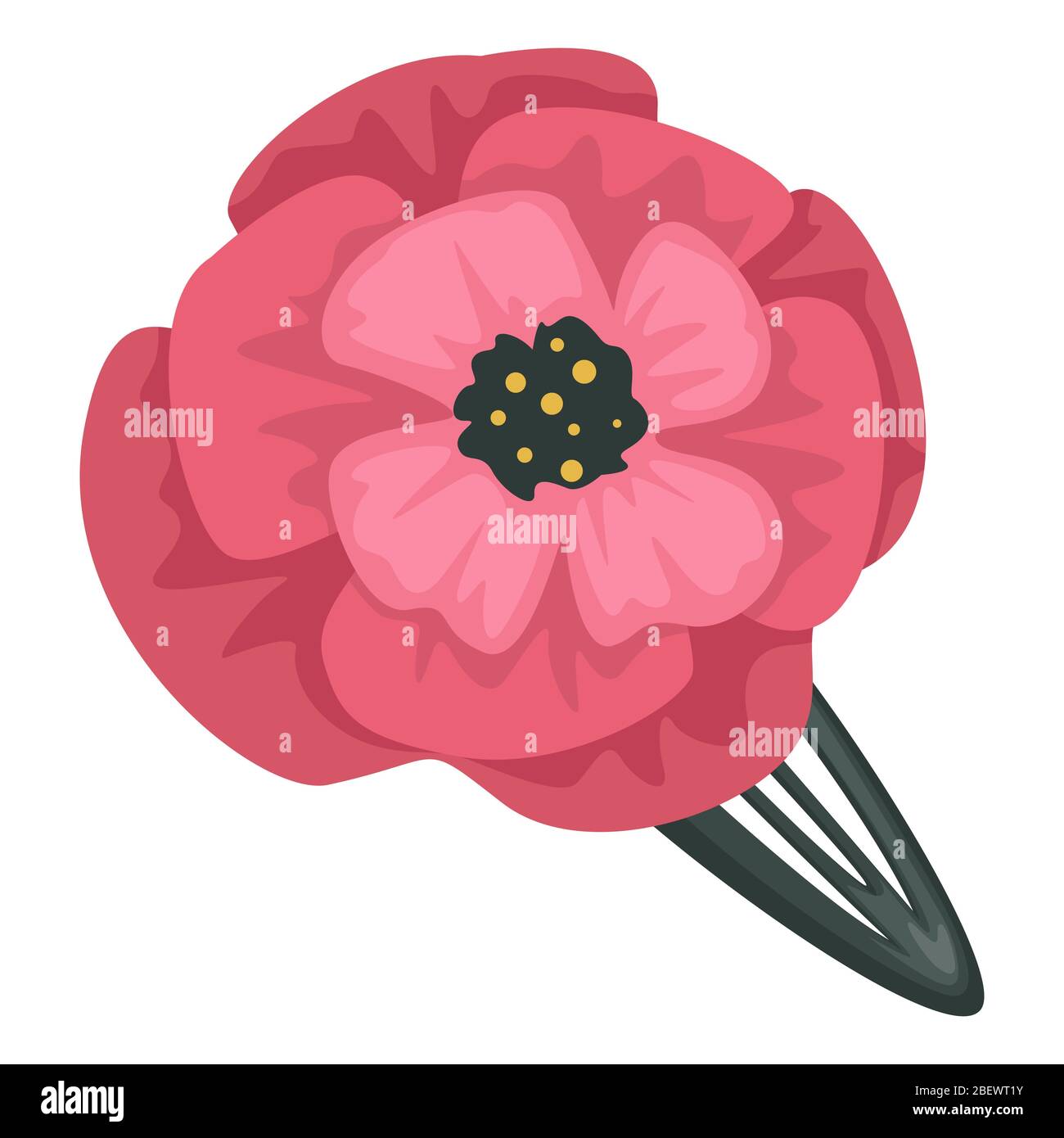 Barrette with poppy flower decoration, female hair accessory Stock