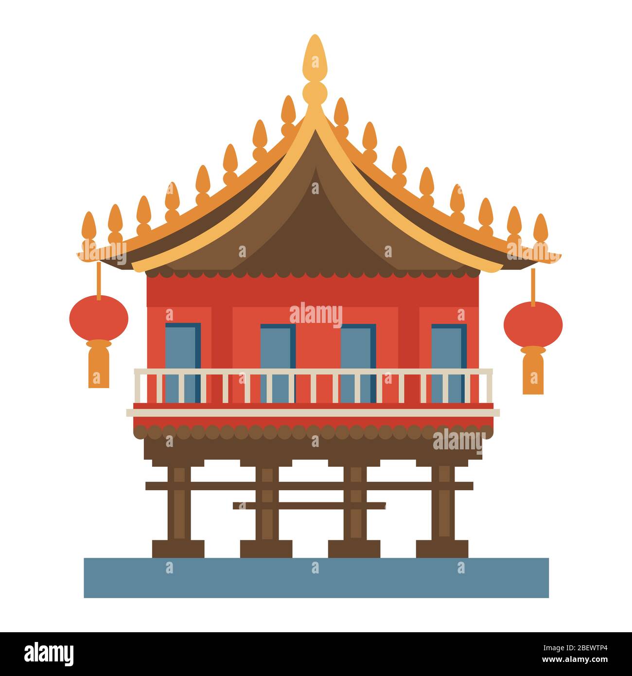 Chinese temple with lanterns, traditional architecture of China Stock Vector