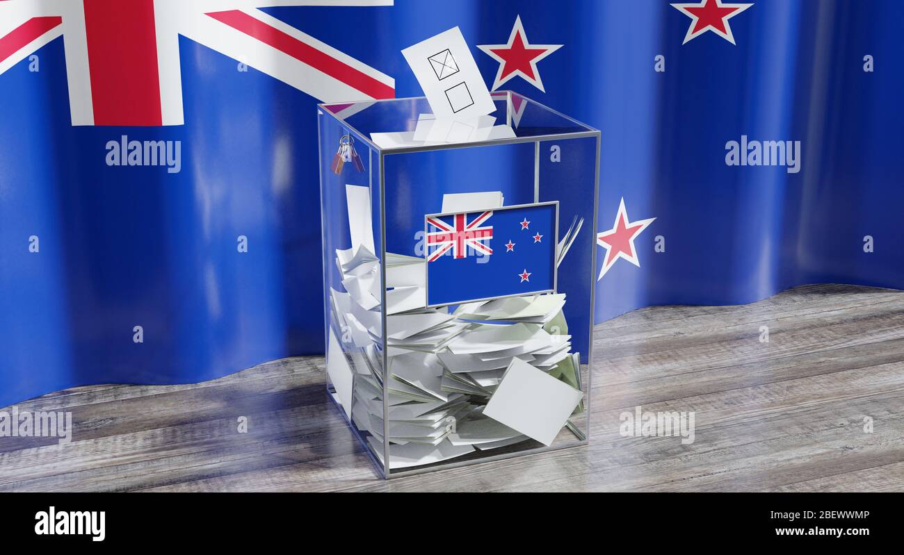New Zealand ballot box voting, election concept 3D illustration
