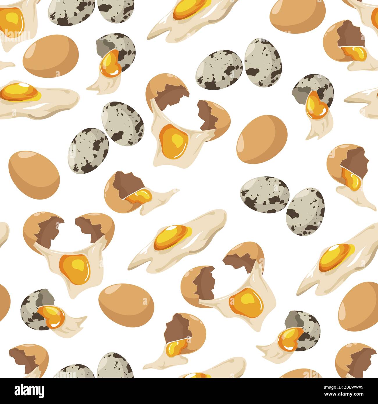Quail and chicken egges, whole and broken eggshell Stock Vector
