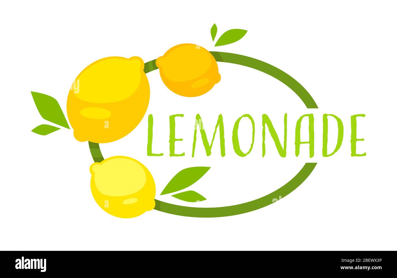 Lemonade beverage emblem with lemons, juicy drink label Stock Vector