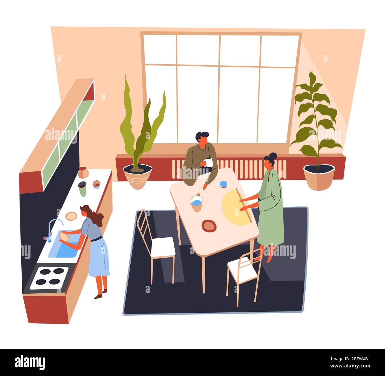 Family preparing food table Cut Out Stock Images Pictures Alamy