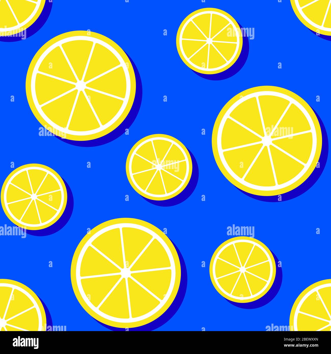 Seamless pattern with lemon slices on blue background. Vector ...