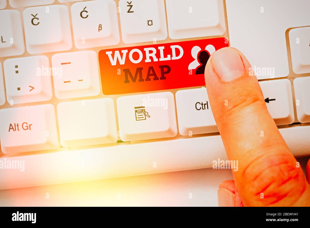 Writing note showing World Map. Business concept for a diagrammatic representation of the surface of the earth Stock Photo