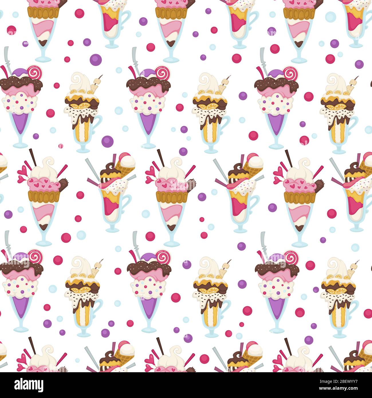 Desserts served in cup, ice cream seamless pattern Stock Vector