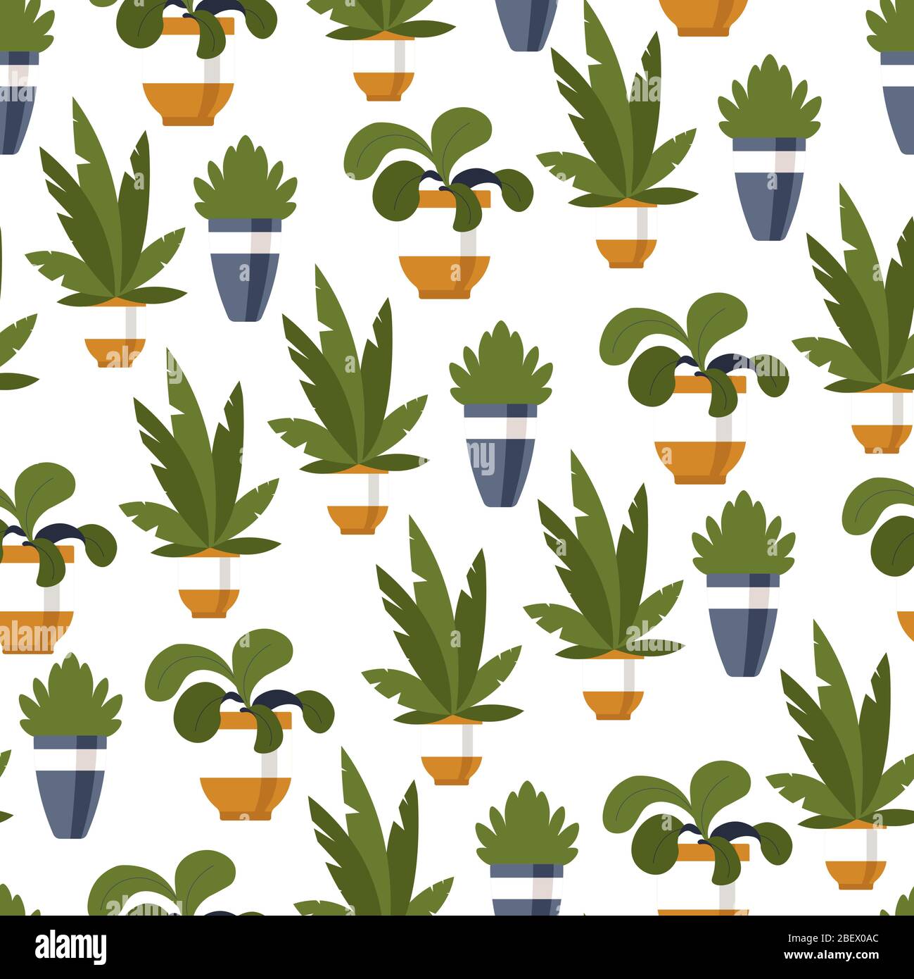 Flowers in pots, decorative plants seamless pattern vector Stock Vector