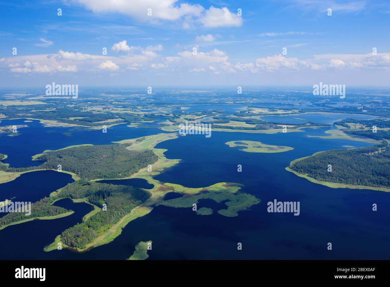 Aerial summer lake landscape. Braslaw lakes, Belarus. National park tourist destination in Europe Stock Photo