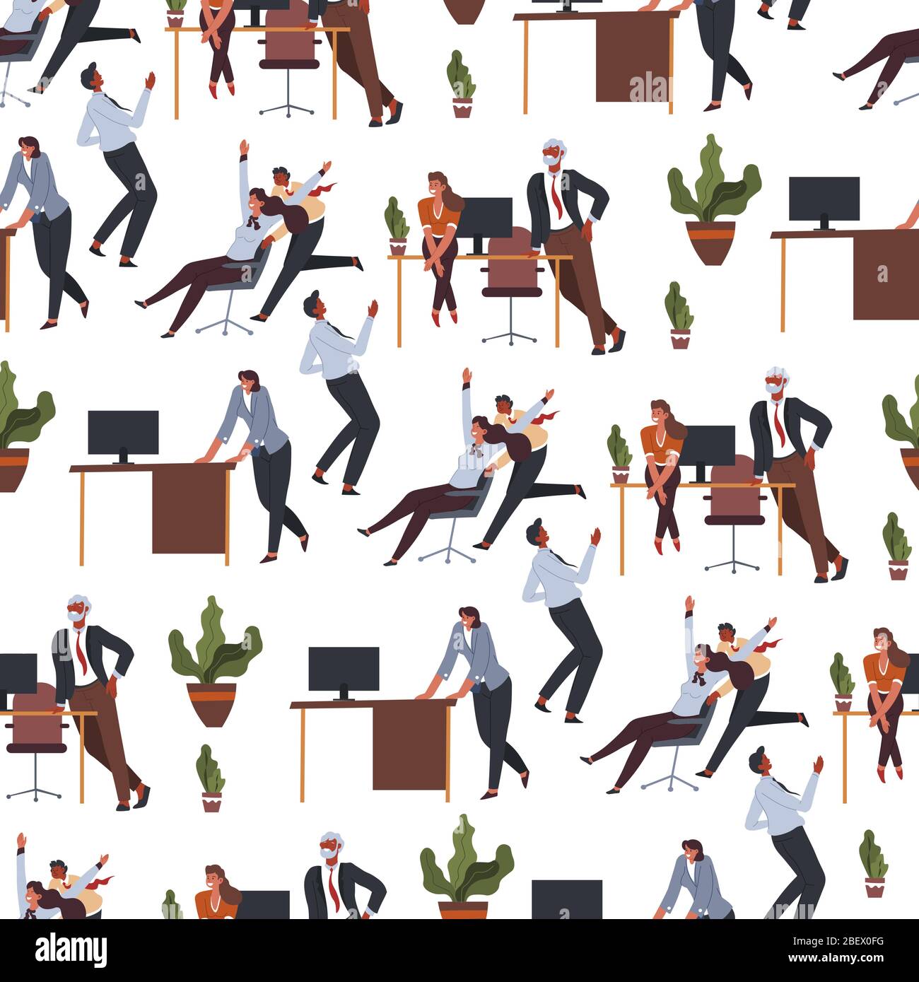 Office workers going crazy on coffee break seamless pattern Stock Vector