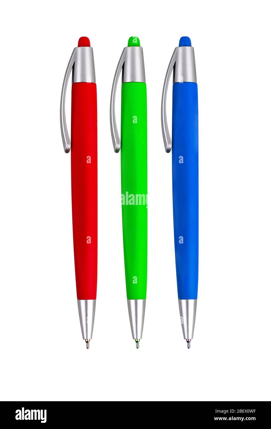 Colorful plastic ballpoint pen on white background Stock Photo