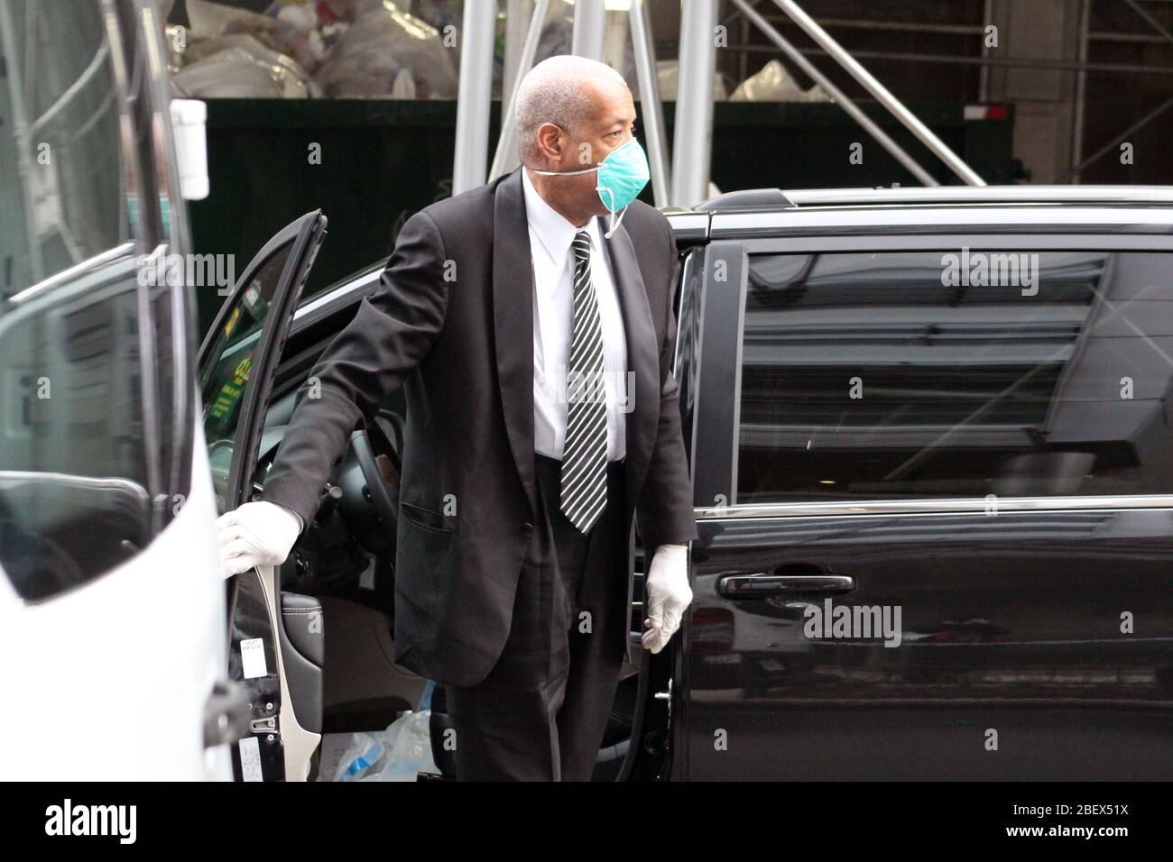 New York, New York, USA. 14th Apr, 2020. This undertaker dressed in a