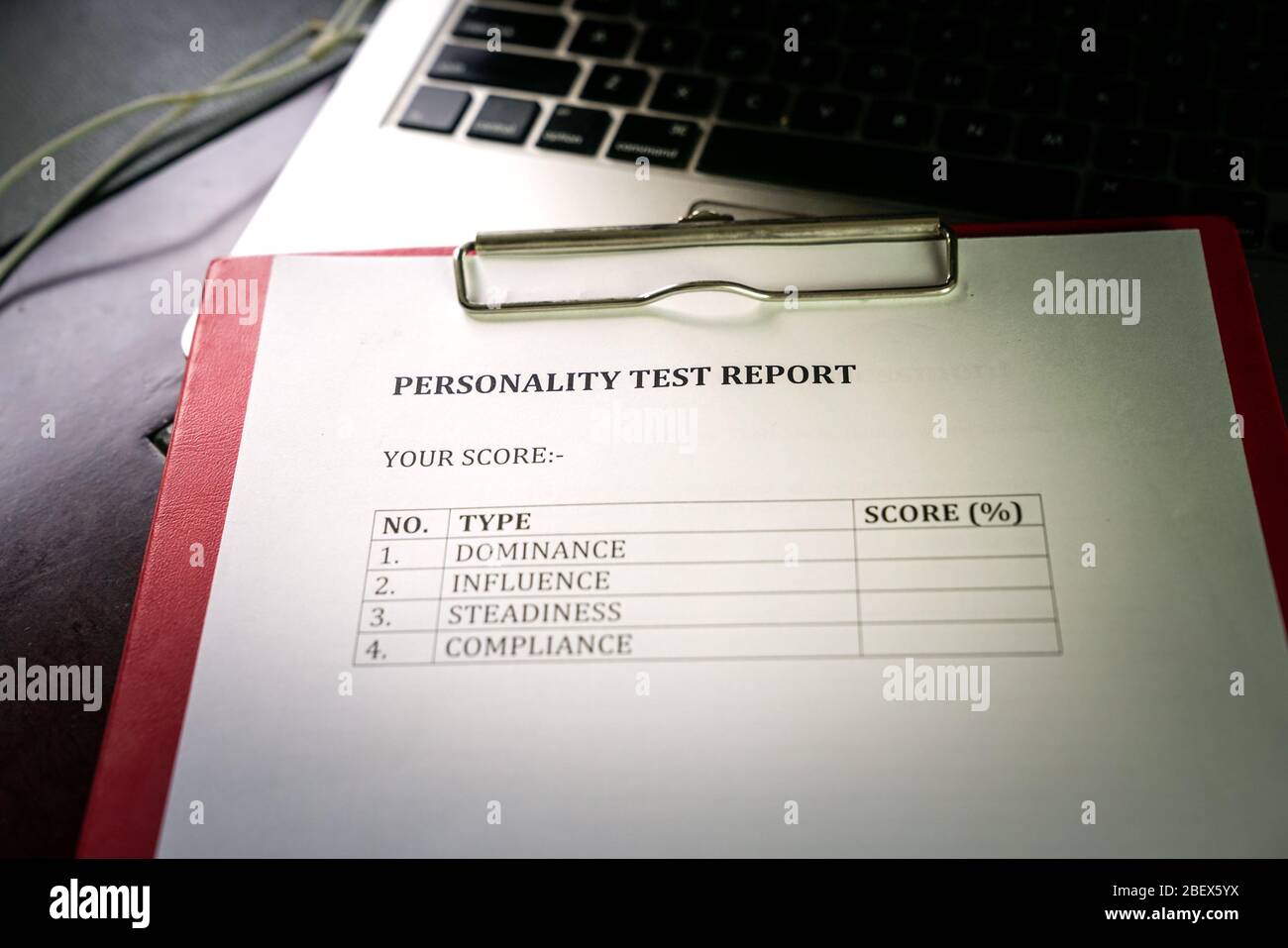 Personality test report. On clipboard. Human Resource, career or Job