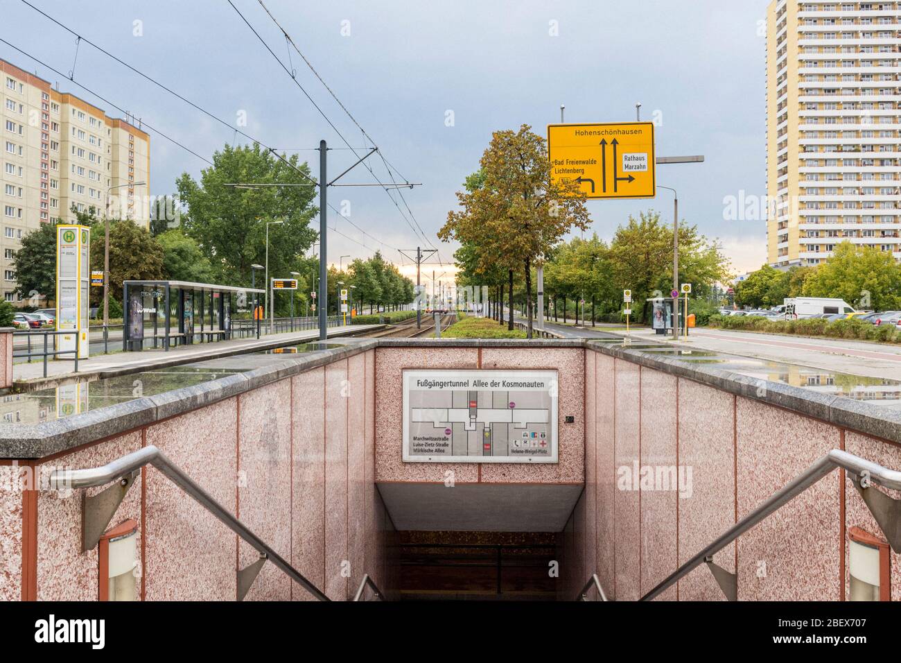 Entrance to pedestrian tunnel on Allee der Kosmonauten, Berlin, Germany Stock Photo