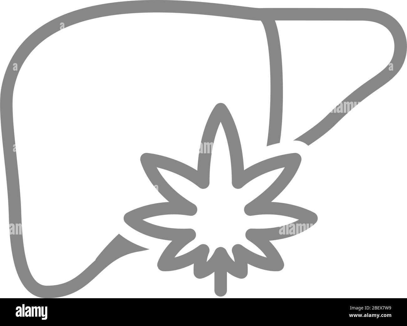 Human liver with marijuana leaf line icon. Cannabis treatment ...