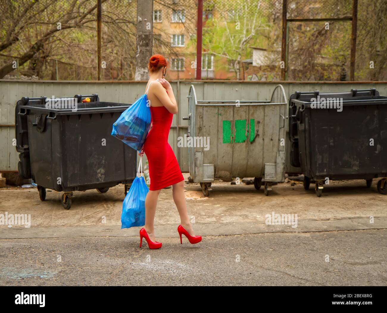 garbage fashion girl Stock Photo