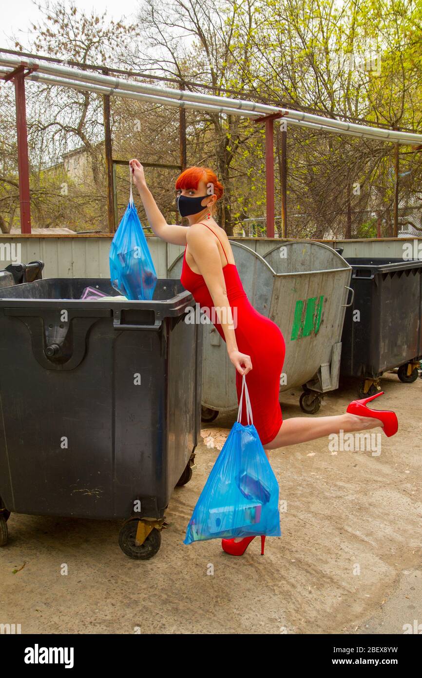 garbage fashion girl Stock Photo
