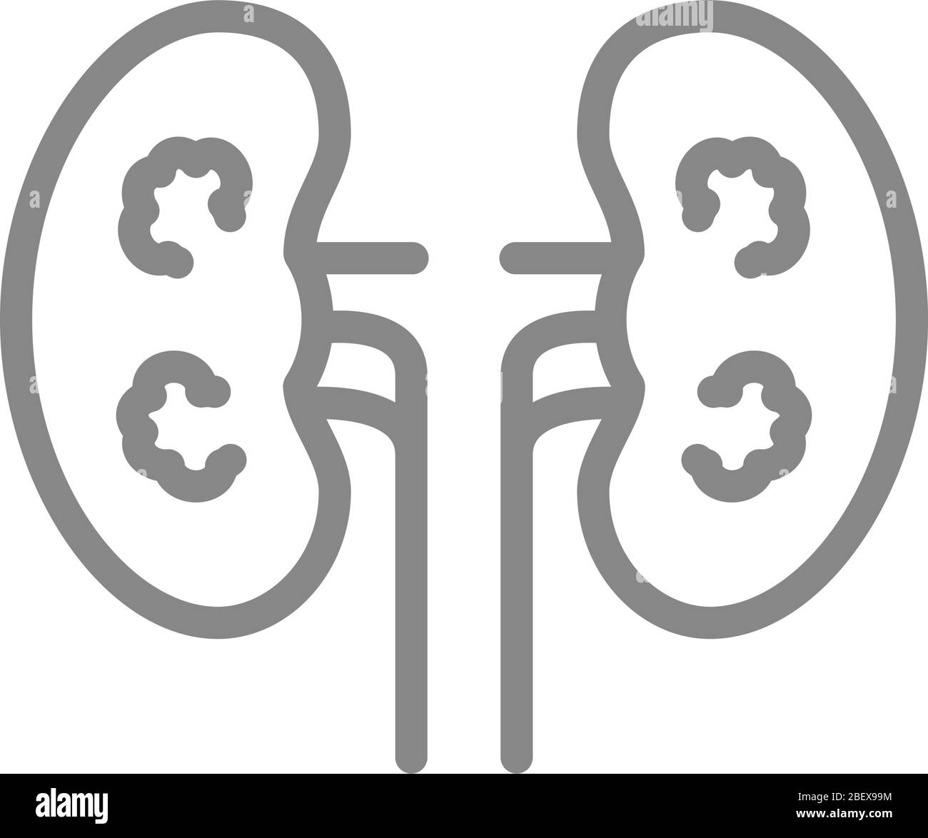 Kidney with tumours line icon. Renal cell carcinoma, human organ for